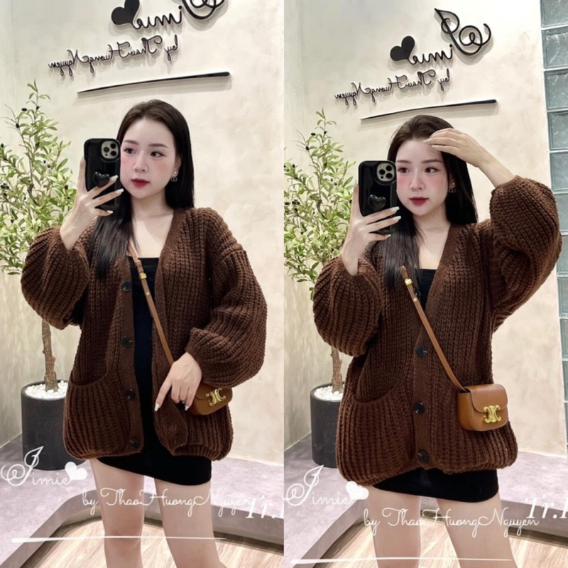 Áo Khoác Cadigan Len Nâu Siêu Hot
