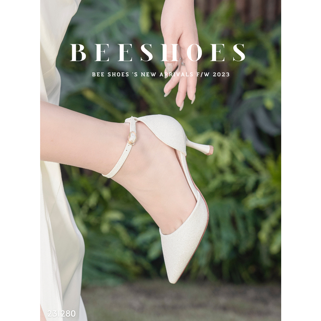 BEESHOES - GIÀY CAO GÓT NỮ MŨI NHỌN - GIÀY CAO GÓT NỮ GÓT NHỌN CAO 7 PHÂN SẴN MÀU TRẮNG 231280