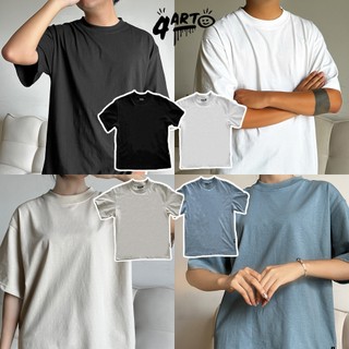 Áo thun Oversized 4Art TRƠN BASIC Cotton 2 chiều 100% 235 gsm Bo Rip Màu Đen Be Xanh Ngọc Trắng