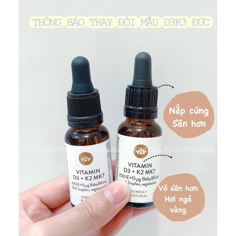 Vitamin dạng nhỏ giọt D3 K2 MK7,Vitamin D3 K2 MK7 Sunday Natural 20ml Đức cho bé từ sơ sinh