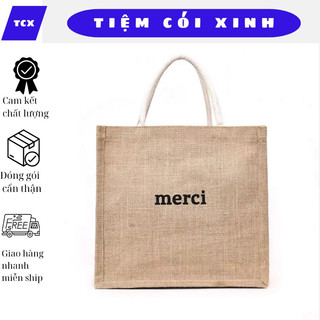 Túi cói merci đi biển có đệm đáy đứng phom