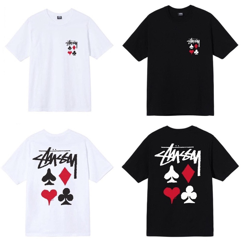 Áo thun STUSSY lá bài cao cấp mặc đi chơi tết, áo phông Unisex dày dặn phong cách