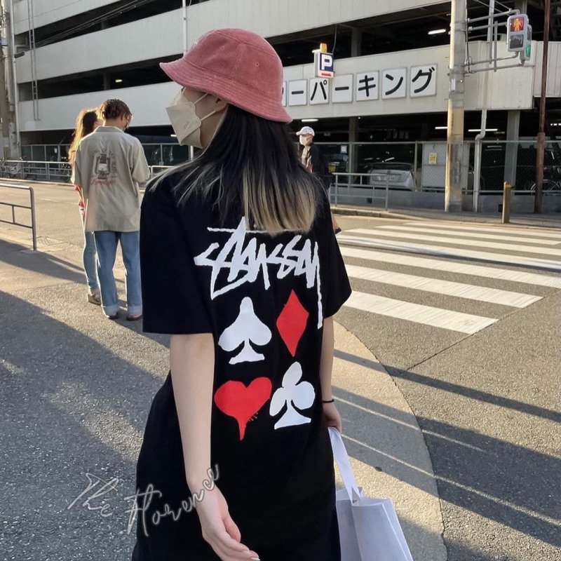 Áo thun STUSSY lá bài cao cấp mặc đi chơi tết, áo phông Unisex dày dặn phong cách