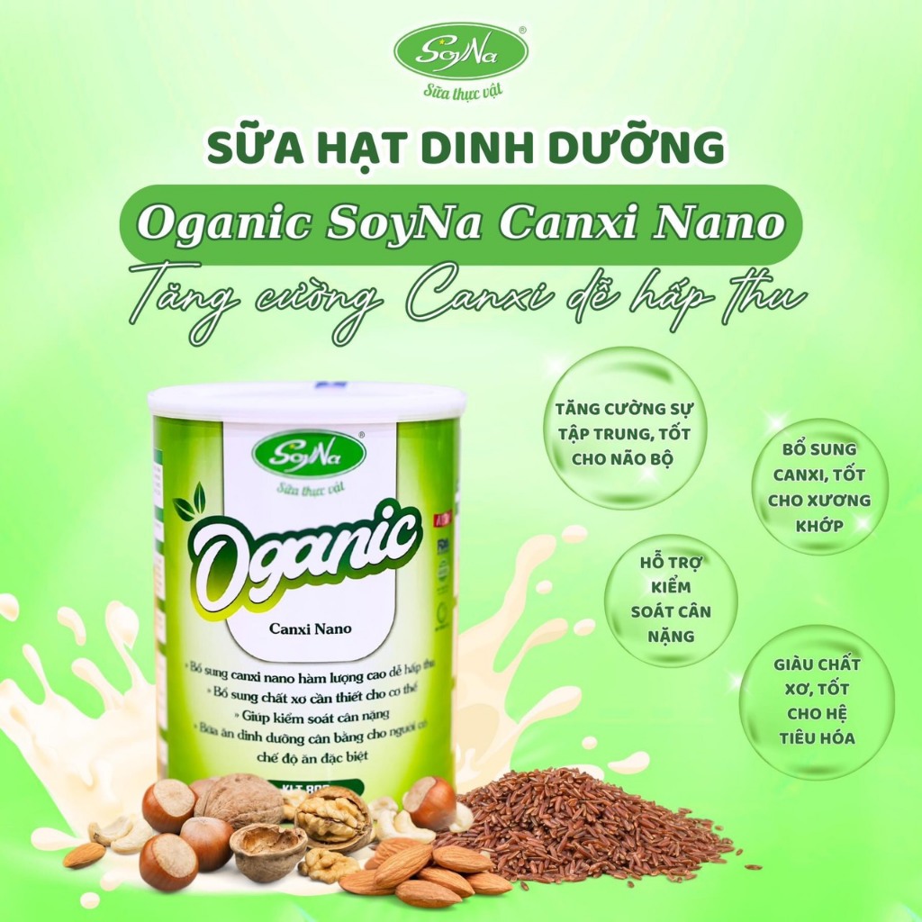 [MUA 1 TẶNG 3] Sữa hạt dinh dưỡng Oganic SoyNa Canxi Nano 800g –  Gấp 2 canxi nano