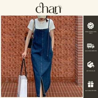  Yếm váy jean hai dây xẻ tà dáng chữ A phong cách hàn quốc M4 