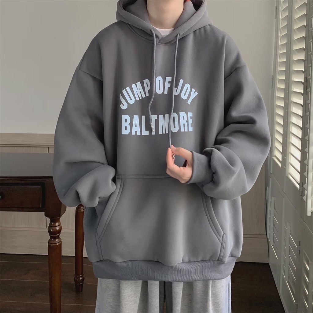 Áo hoodie có mũ fom rộng in chữ kaki kiểu Mỹ phong cách trẻ trung cho cả nam nữ hot 2023