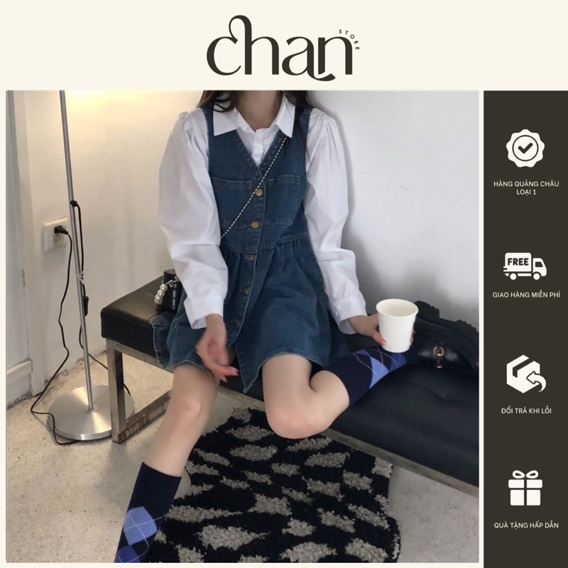 Yếm váy jean denim dáng ngắn phong cách hàn quốc