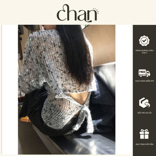   Sẵn  Áo len kiểu dệt kim dáng rộng hở lưng phong cách hàn quốc 