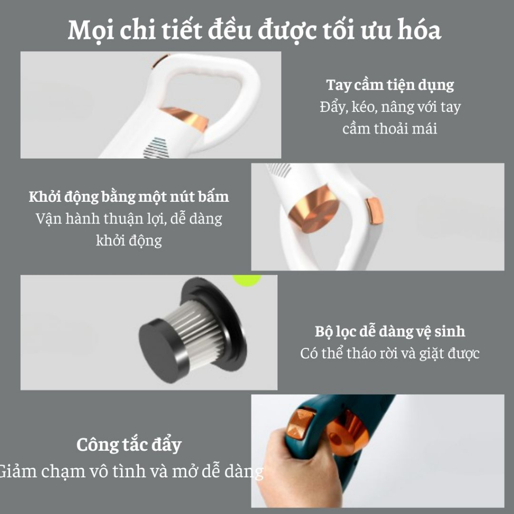 Máy Hút Bụi Cầm Tay Không Dây Đa Năng Lực Hút Siêu Mạnh Hút Gầm Giường, ô Tô, Sofa, Bảo Hành 12 Tháng
