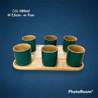 Combo 6 Ly cốc uống nước tách trà cà phê gốm sứ 180ml kèm khay phong cách Nhật Bản gốm sứ Bát Tràng