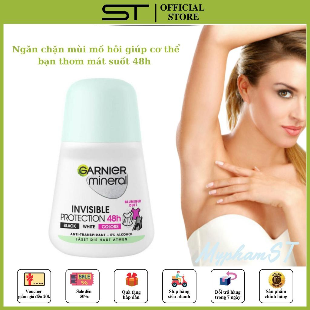 Lăn khử mùi diệt khuẩn- Garnier Mineral Invisible 48h, không ố vàng áo, hết hôi nách