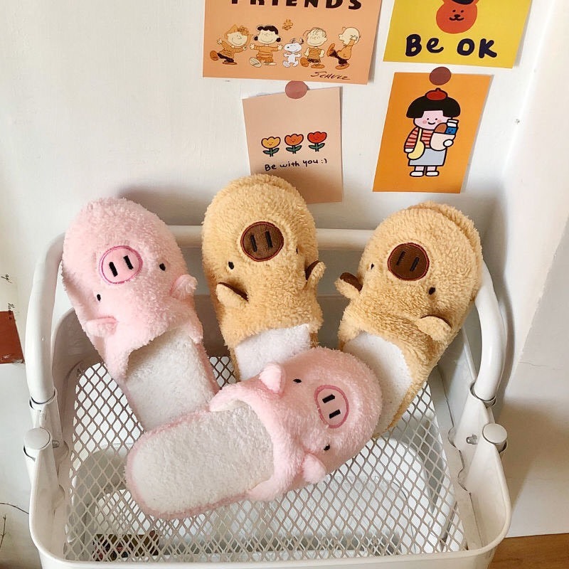 Dép nữ đi trong nhà, dép bông nỉ hình thú mềm mại,êm ái ,dép bông người lớn hình heo hình lợn ngộ nghĩnh