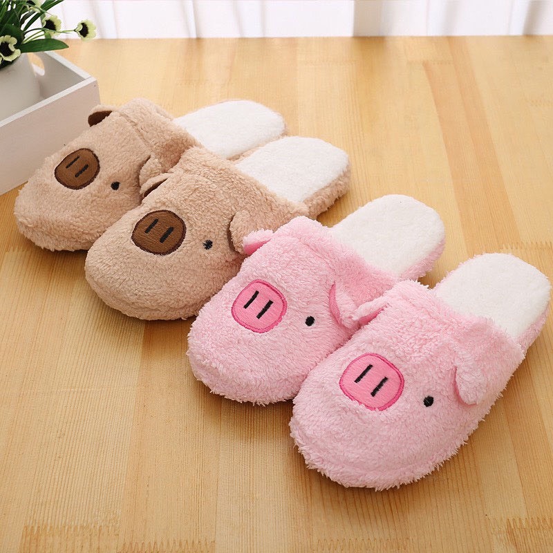 Dép nữ đi trong nhà, dép bông nỉ hình thú mềm mại,êm ái ,dép bông người lớn hình heo hình lợn ngộ nghĩnh