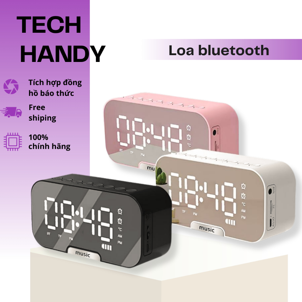 Loa bluetooth đồng hồ G10, loa mini không dây nghe nhạc, làm đèn ngủ, đồng hồ bào thưc, màn hình soi gương Tech handy