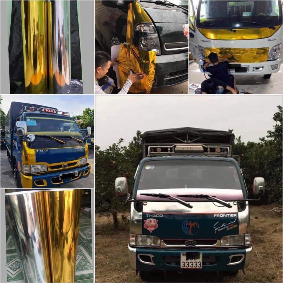 Decal mạ crom 2 màu Vàng,Bạc dán trang trí 2 bên má , ốp gương , galăng xe tải ( Khổ Rộng 50cm )
