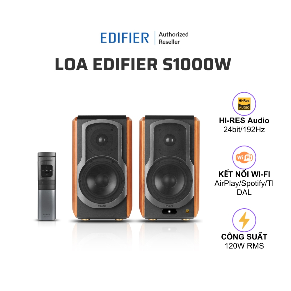 Loa bookshelf EDIFIER S1000W - Kết nối Wi-Fi - AirPlay - Spotify - TIDAL - Bluetooth 5.3 - Công suất 120W - BH 24 tháng