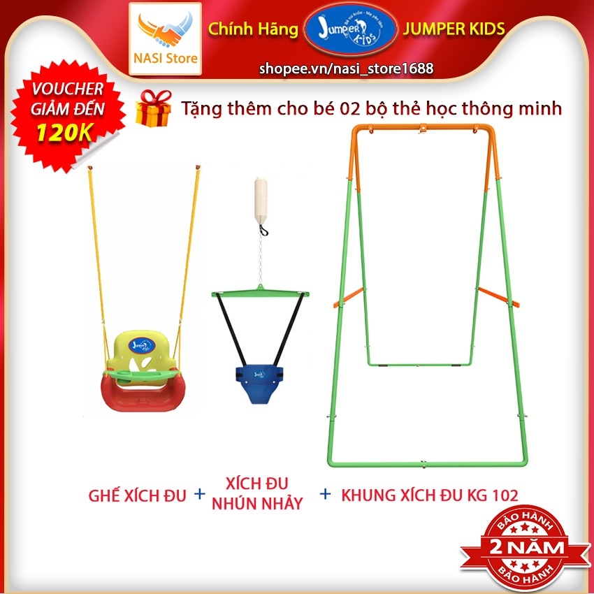 Combo xích đu nhún nhảy tập đi cho bé Jumper Kids JPG102 + ghế xích đu tích hợp bàn ăn dặm