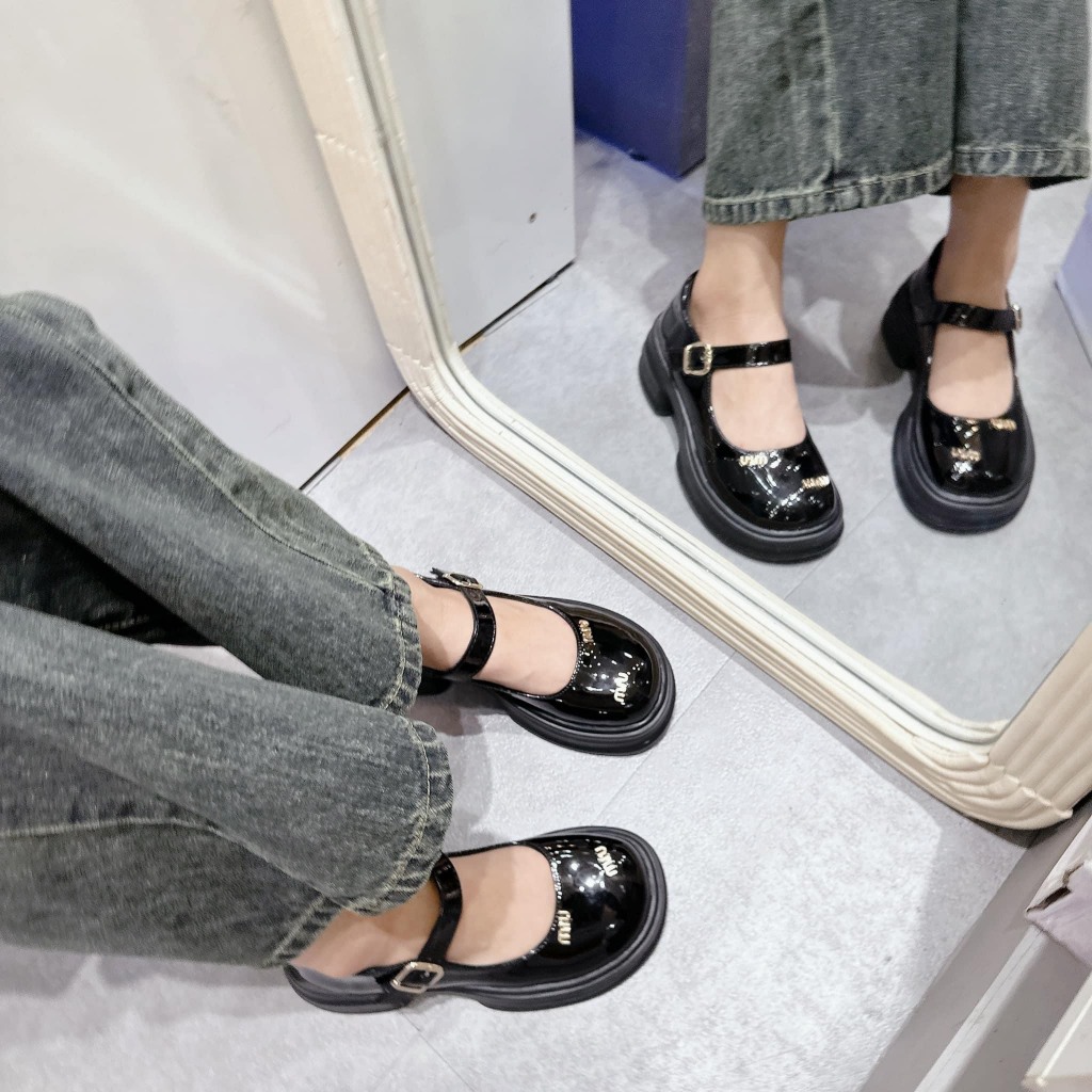 Giày da lười nữ mũi tròn phong cách da cao cấp