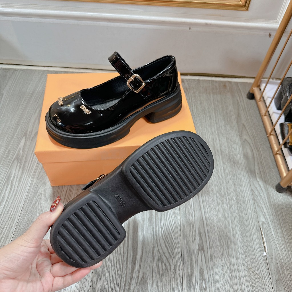 Giày da lười nữ mũi tròn phong cách da cao cấp