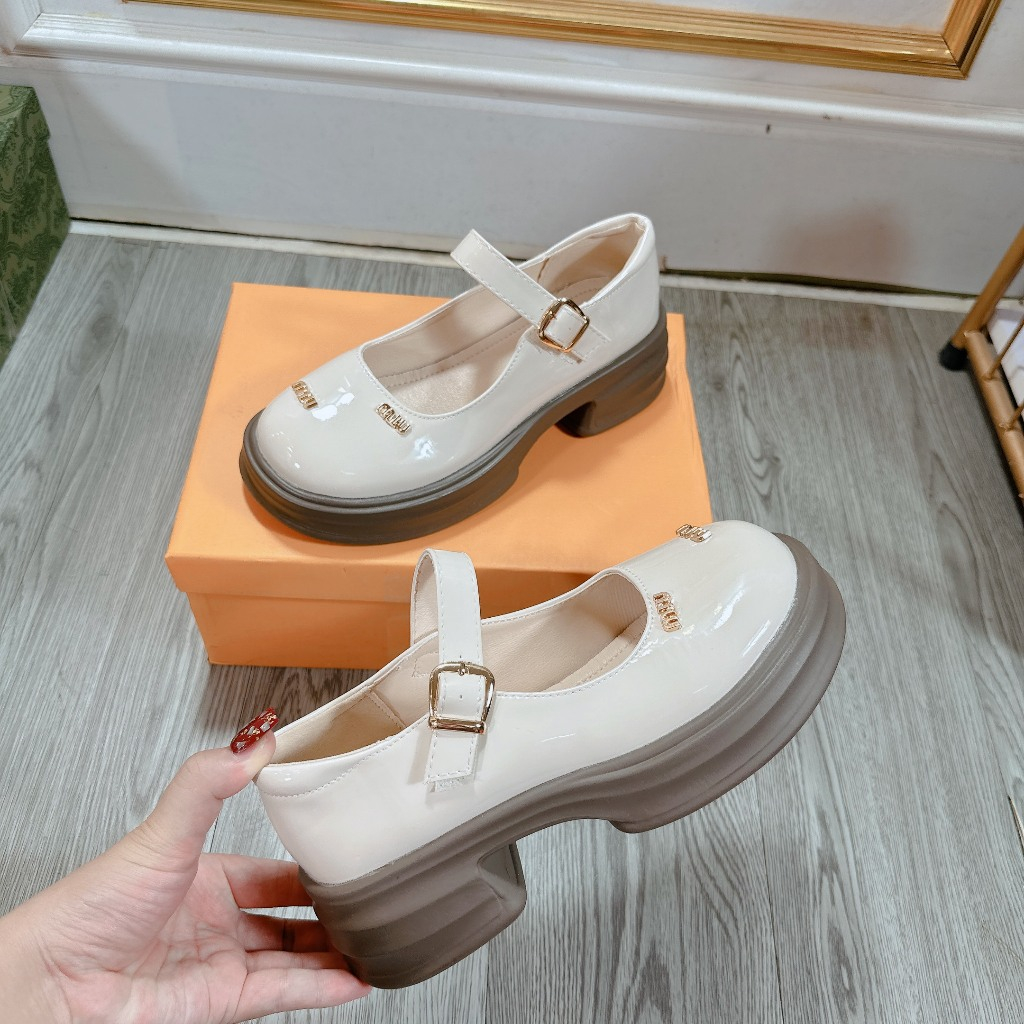 Giày da lười nữ mũi tròn phong cách da cao cấp