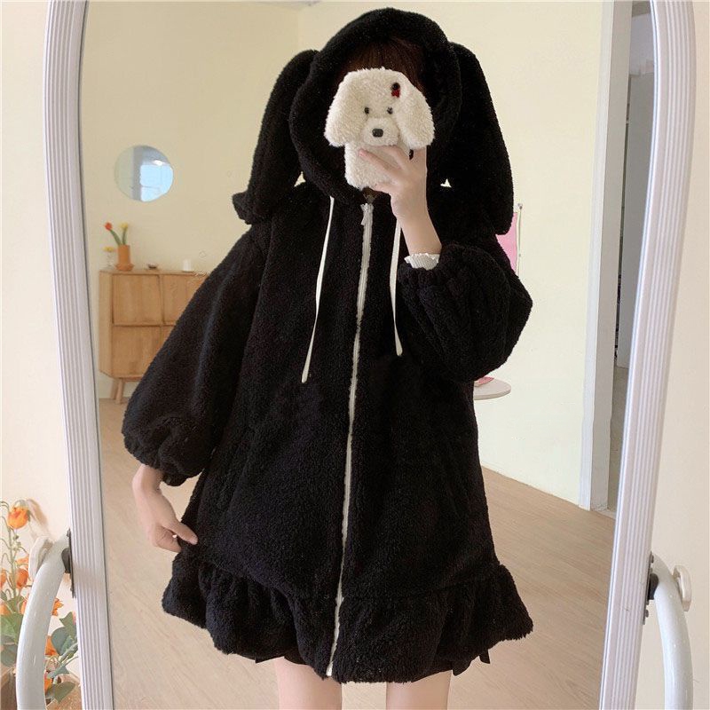 Áo khoác lông tai thỏ dài giấu quần cute cho các nàng Changbishop