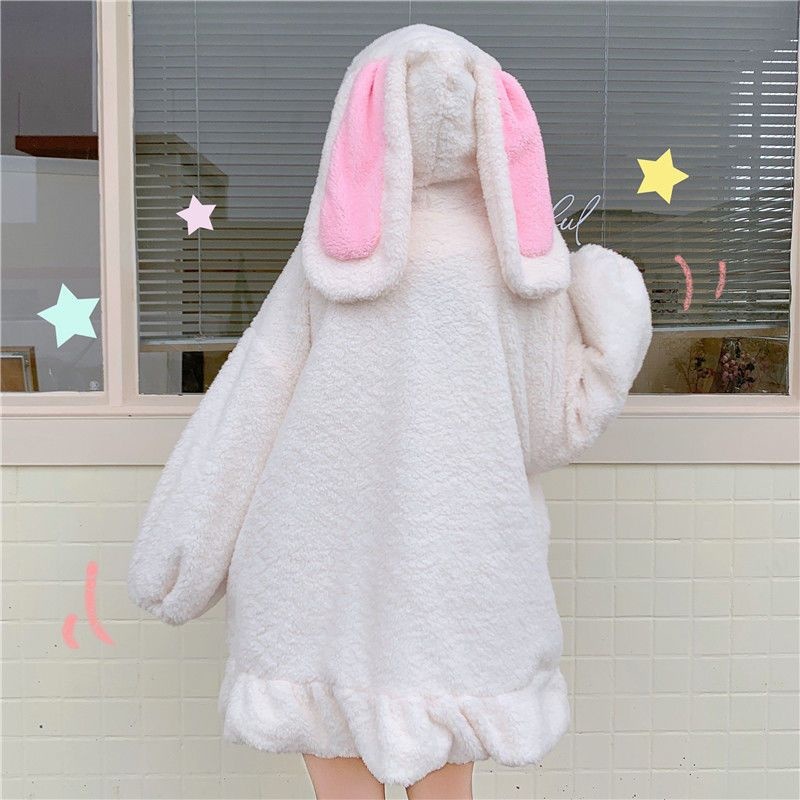 Áo khoác lông tai thỏ dài giấu quần cute cho các nàng Changbishop