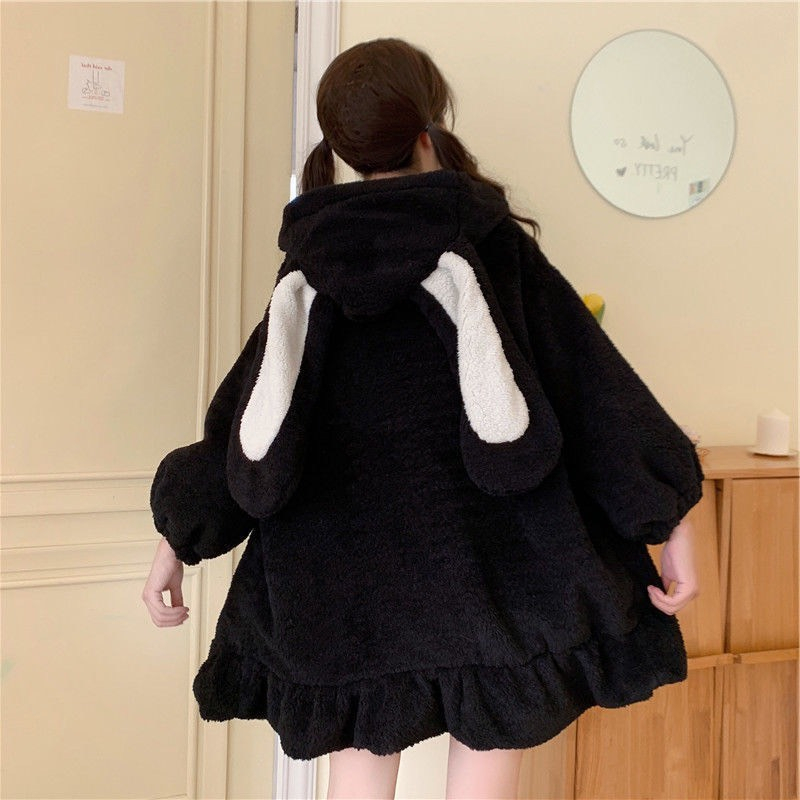 Áo khoác lông tai thỏ dài giấu quần cute cho các nàng Changbishop