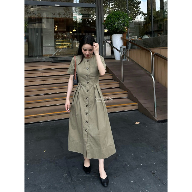 𝐒𝐞𝐫𝐢𝐧𝐚 𝐃𝐫𝐞𝐬𝐬 - Váy Cổ Tròn Ly Eo Linen