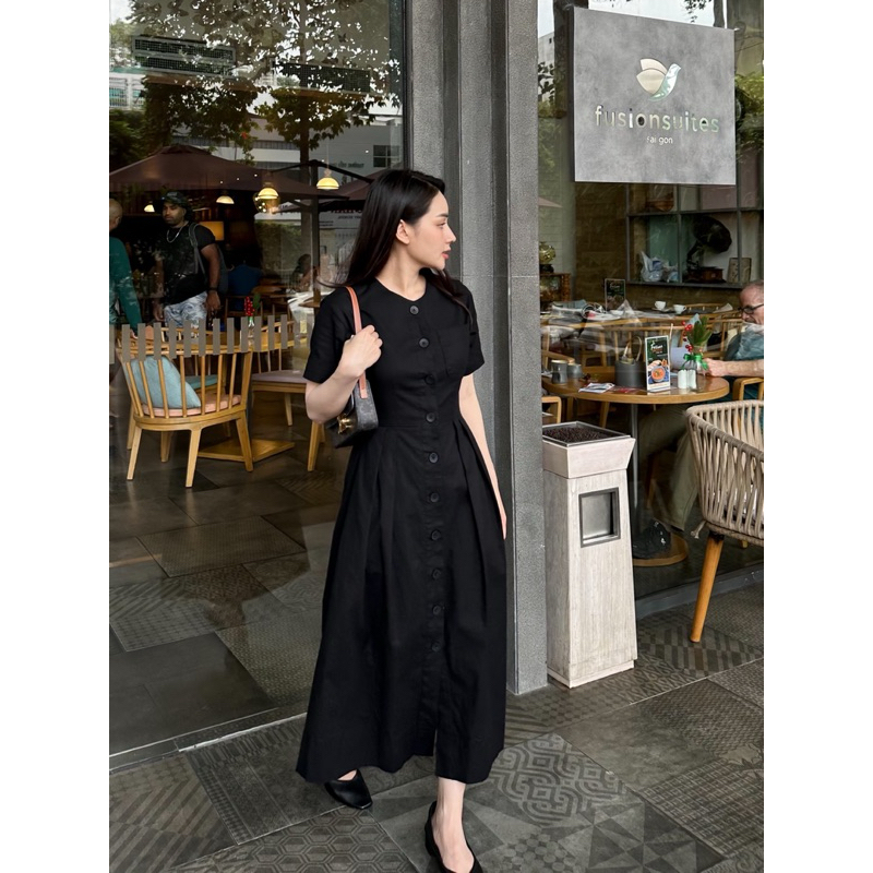 𝐒𝐞𝐫𝐢𝐧𝐚 𝐃𝐫𝐞𝐬𝐬 - Váy Cổ Tròn Ly Eo Linen