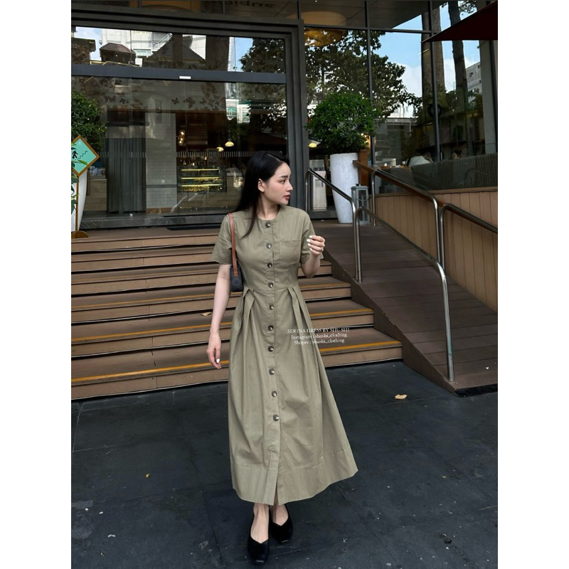 𝐒𝐞𝐫𝐢𝐧𝐚 𝐃𝐫𝐞𝐬𝐬 - Váy Cổ Tròn Ly Eo Linen