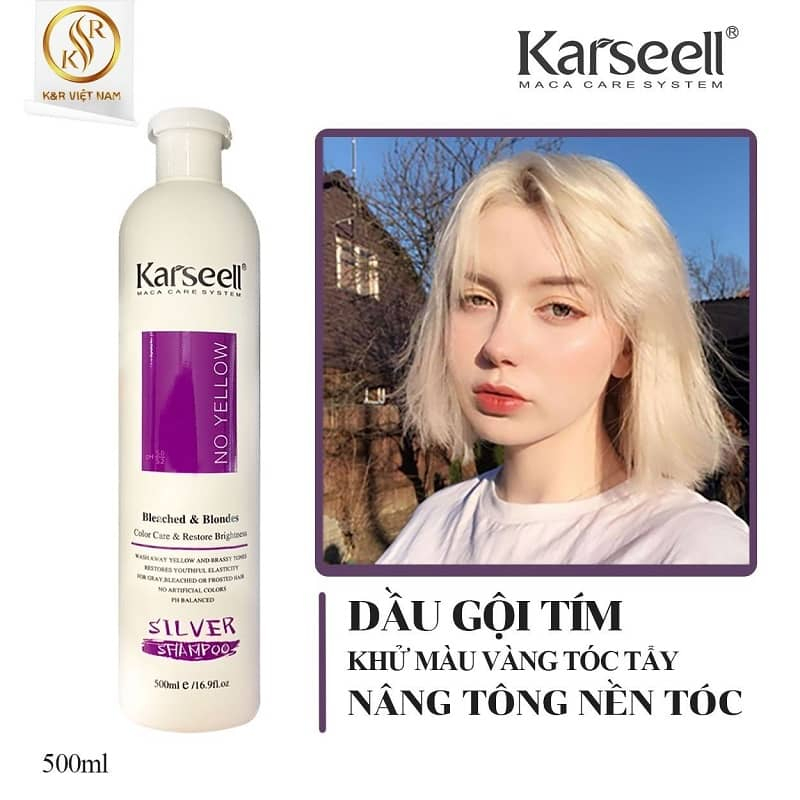 Dầu gội tím KARSEELL 500ML , dầu gội khử vàng và giữ màu dành cho tóc tẩy nhuộm màu thời trang