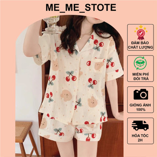 Bộ Đồ Ngủ Pyjama mặc nhà ngắn tay, quần áo ngủ nữ chất liệu đũi xốp họa tiết dễ thương phong cách Hàn Quốc