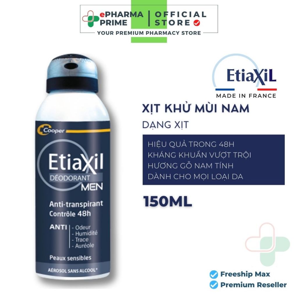 Xịt Khử Mùi, Ngăn Mồ Hôi Etiaxil For Men 48h 150ml