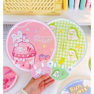 Quạt nhựa cầm tay hoạ tiết gấu thỏ đáng yêu