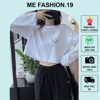 Áo thun tay dài thu đông croptop in hình mặt cười Ulzzang form rộng dáng rộng chất liệu 100% cotton - me fashion