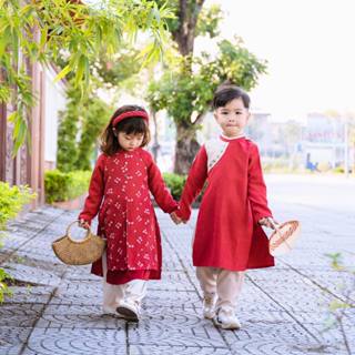 [Hàng Thiết Kế] Set Áo Dài Tết Cao Cấp Cho Bé Gái Và Bé Trai 8 - 40kg Chất Liệu Nhung Mịn Ít Nhăn Siêu Xinh