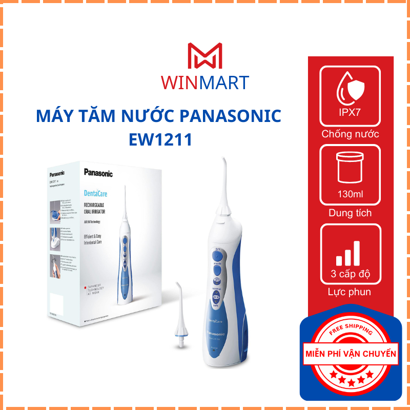 Tăm Nước Panasonic EW1211W - Công Nghệ Siêu Âm - Làm Sạch Răng Nướu - Bảo Hành 12 Tháng