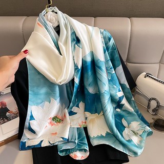KHĂN CHOÀNG LỤA HOA XANH NHẸ NHÀNG BẢN 180*90💥SALE SỐC💥 KHĂN LỤA SATIN CHO QUÝ CÔ SANG CHẢNH