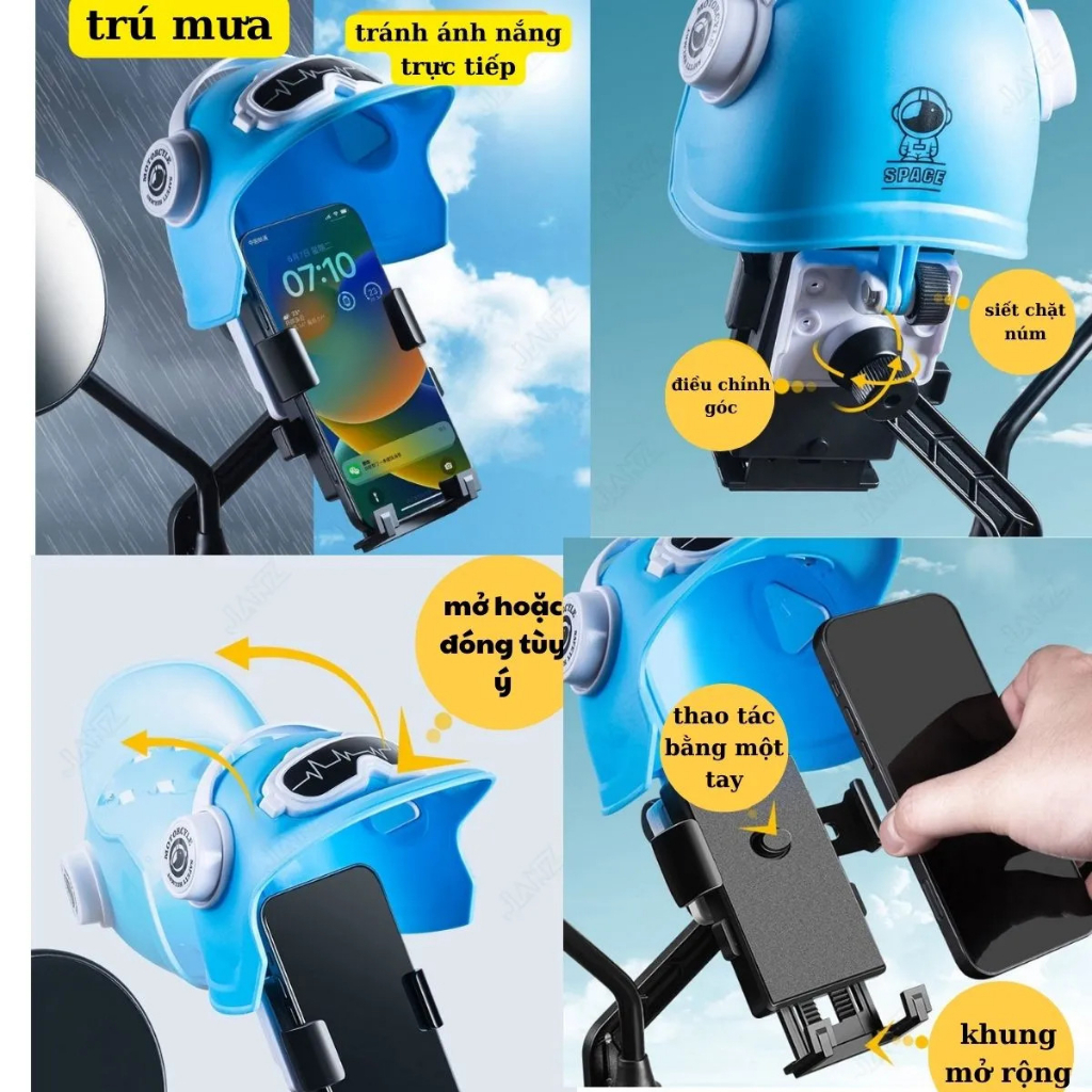 Giá Đỡ Điện Thoại Trên Xe Máy Có Mũ Mini , Kẹp Điện Thoại Gắn Xe Máy Có Dù Che Mưa Che Nắng Chống Rung Chống Cướp