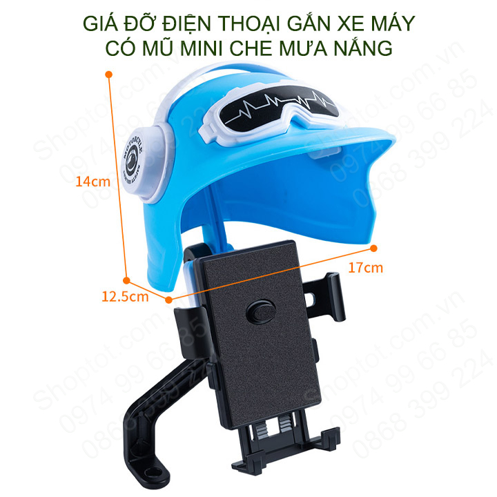 Giá Đỡ Điện Thoại Trên Xe Máy Có Mũ Mini , Kẹp Điện Thoại Gắn Xe Máy Có Dù Che Mưa Che Nắng Chống Rung Chống Cướp