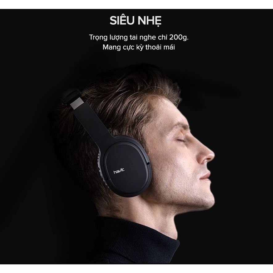 Tai Nghe Bluetooth Headphone HAVIT i62, Driver 40mm, BT 5.3, Nghe Đến 20H, Gập Gọn 90, Nghe thẻ nhớ, có đài FM