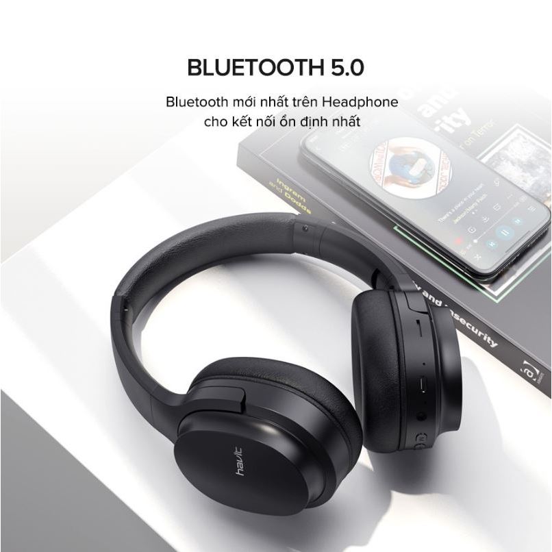 Tai Nghe Bluetooth Headphone HAVIT i62, Driver 40mm, BT 5.3, Nghe Đến 20H, Gập Gọn 90, Nghe thẻ nhớ, có đài FM
