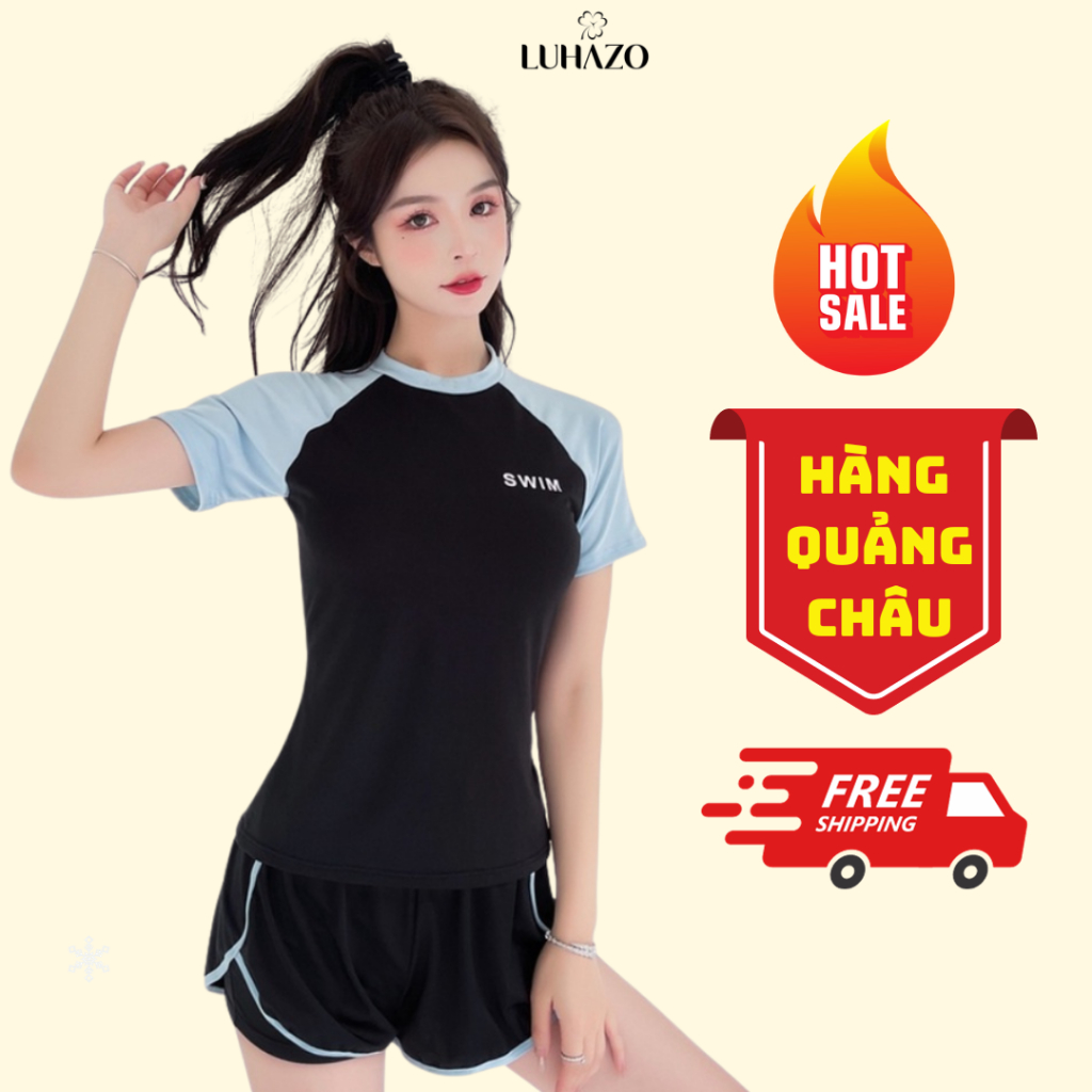 Bikini Đồ Bơi Nữ Kín Đáo Đùi Ngắn Tay Đi Biển Hàn Quốc 2 Mảnh Bigsize LUHAZO Phong Cách Thể Thao Du Lịch 9340 B-14