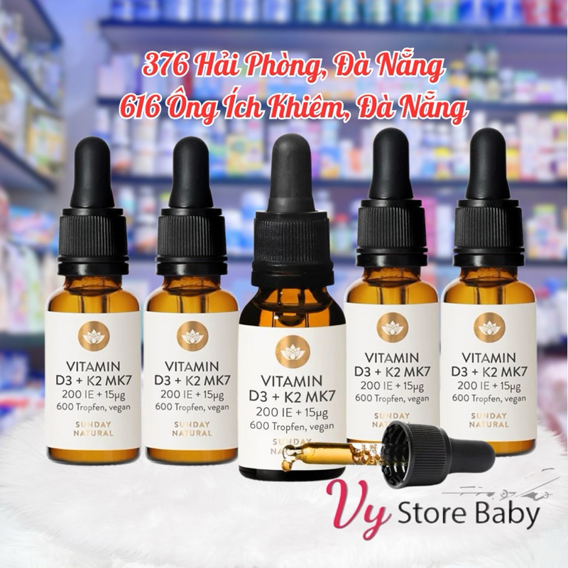 Vitamin D3+K2 MK7 20ml chính hãng Sunday natural nội địa Đức,thực phẩm bổ sung dành cho bé từ 0 tháng tuổi