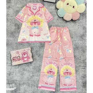 Bộ pijama tay ngắn quần dài cổ bèo tiểu thư lụa mango cao cấp