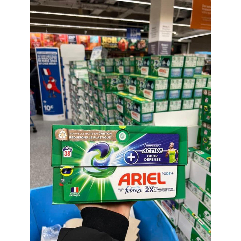 [Pháp 38V] Viên giặt Ariel 3 trong 1 giặt – xả - làm sạch lồng giặt