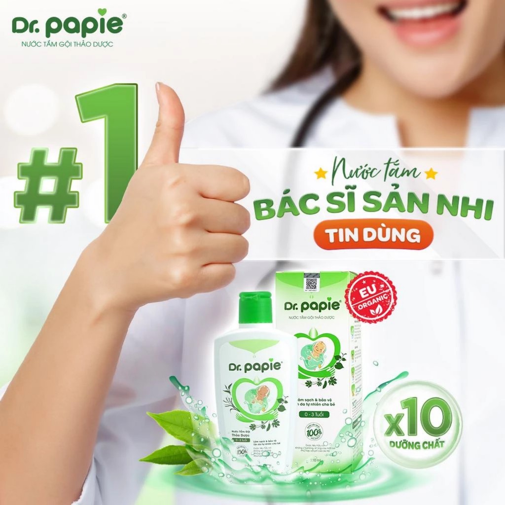 Nước Tắm Thảo Dược Dr Papie Giúp Giảm Mẩn Ngứa Và Rôm Sảy, Hỗ Trợ Làm Sạch, Mát Da Bé - Chai 230ml