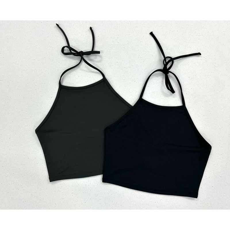 Áo yếm croptop cột dây thun poly 4 chiều màu đen và xám