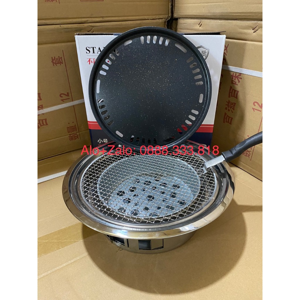 Bếp nướng than hoa bộ 2 loại vỉ âm bàn inox304 Huycook88 chuyên dụng cho hàng quán và gia đình siêu bền sạch tiện dụng