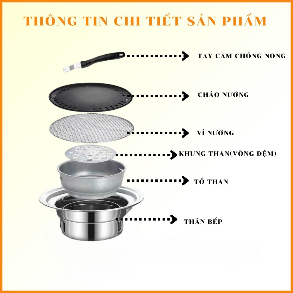 Bếp nướng than hoa bộ 2 loại vỉ âm bàn inox304 Huycook88 chuyên dụng cho hàng quán và gia đình siêu bền sạch tiện dụng